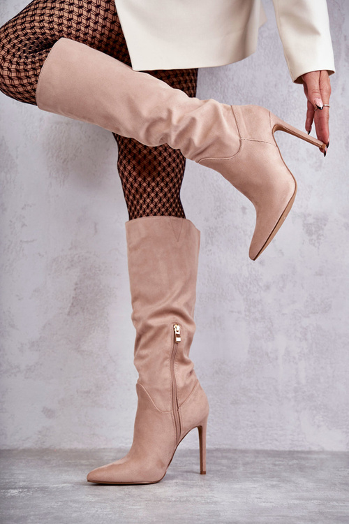 Класичні замшеві чорні чоботи на бежевій Ameya