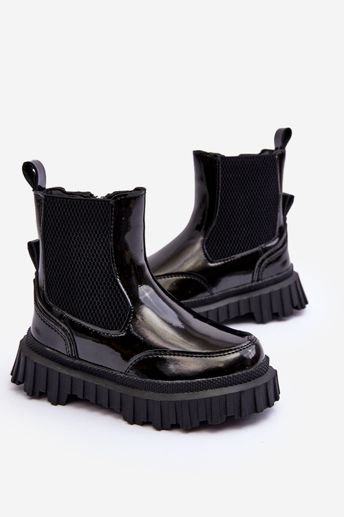 Чоботи дитячі лаковані утеплені на блискавці чорні Jolynn