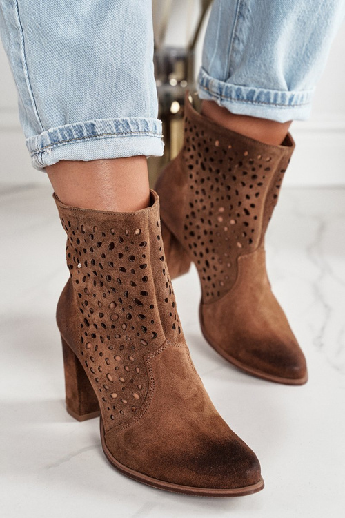 Ажурні Чоботи На Постійку Замшеві Exquisite 1219 Cognac
