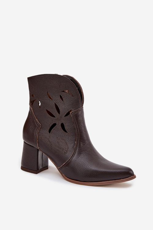 Шкіряні відкриті жіночі ботильйони на каблуку Zazoo 3647 шоколадні