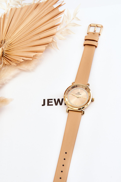 Класичний жіночий шкіряний годинник Giorgio&Dario бежевого кольору