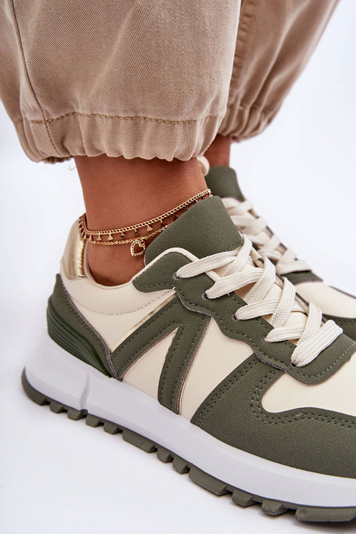 Шкіряне жіноче спортивне взуття зелено-бежевий Kabama