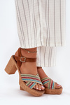 Шкіряні Сандалі На Каблуку З Плетінням На Ремінцях Коричневі Зазу 40460