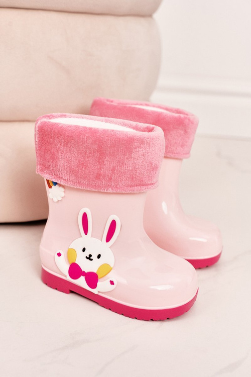 Дитячі утеплені чоботи з зайчиком рожеві