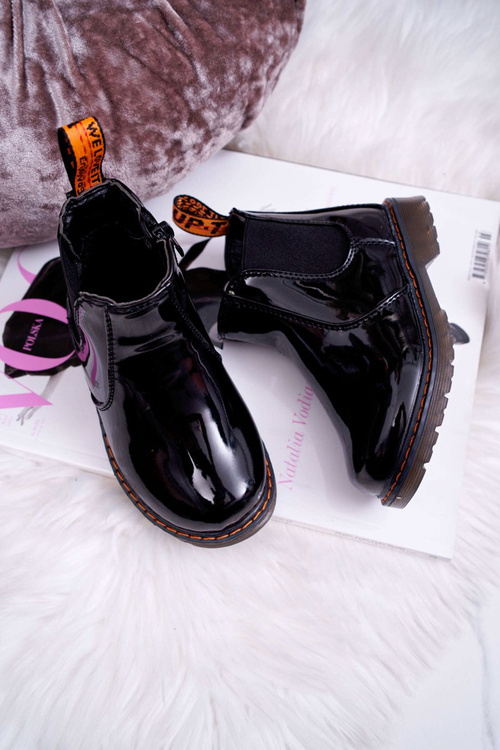 Дитячі чоботи-розминки на блискавці лаковані Black Gustro