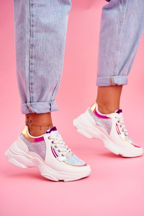 Спортивні жіночі туфлі з парчі білі Vebi