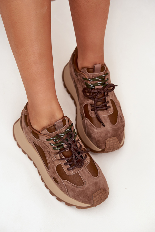 Шкіряні кросівки на платформі жіночі Big Star SS274626 HI-POLY SYSTEM Camel