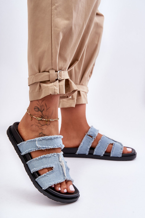 Жіночі тапочки з тканини на блискавці з синім ламірозом