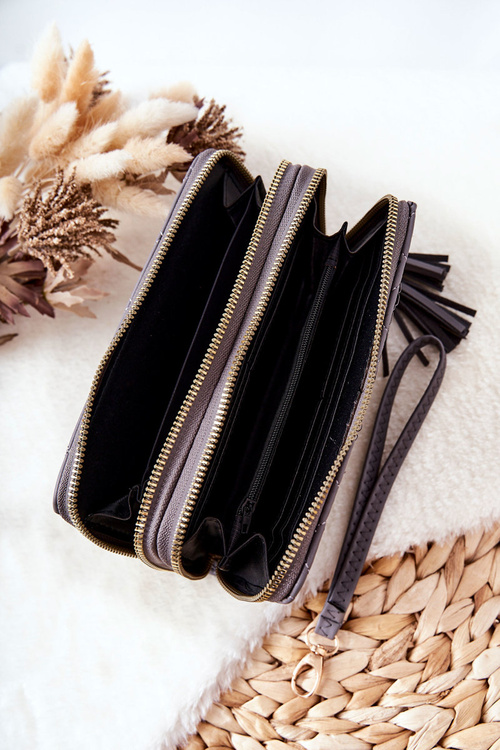 Великий стьобаний гаманець із застібками сірого кольору