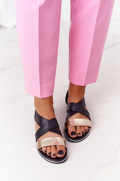 Шкіряні босоніжки із зав'язками Золотисто-чорні Апулія