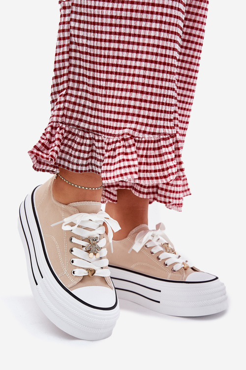 Жіночі Кросівки На Платформі З Золотими Прикрашаннями Бежеві Fiorina