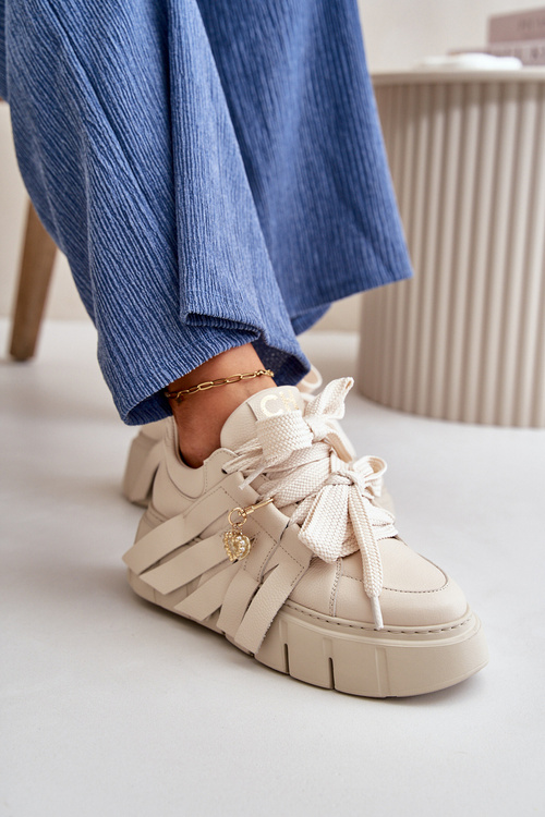 Жіночі шкіряні кросівки з декором CheBello 4292 Бежеві