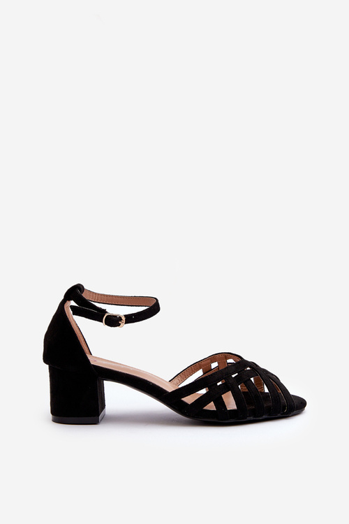 Жіночі чорні босоніжки Monsha зі штучної замші на низькому каблуці