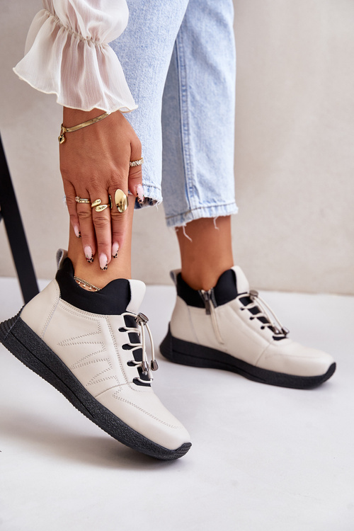 Теплі спортивні шкіряні черевики на блискавці бежеві Artiker 55C0038