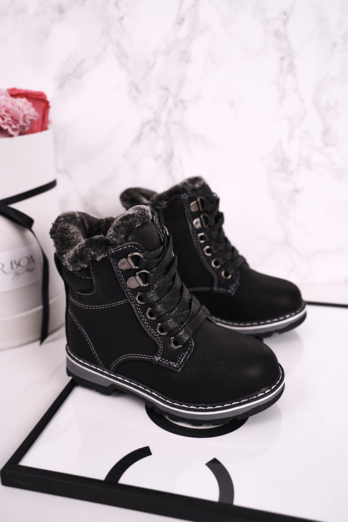 Чоботи дитячі утеплені хутром чорні люки