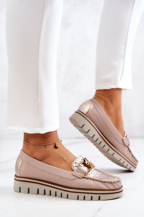 Жіночі шкіряні лофери на платформі Beige Venesia