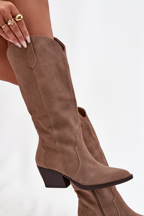 Шкіряні Замшеві Ковбойські Боти Жіночі Теплі Хакі Urselle