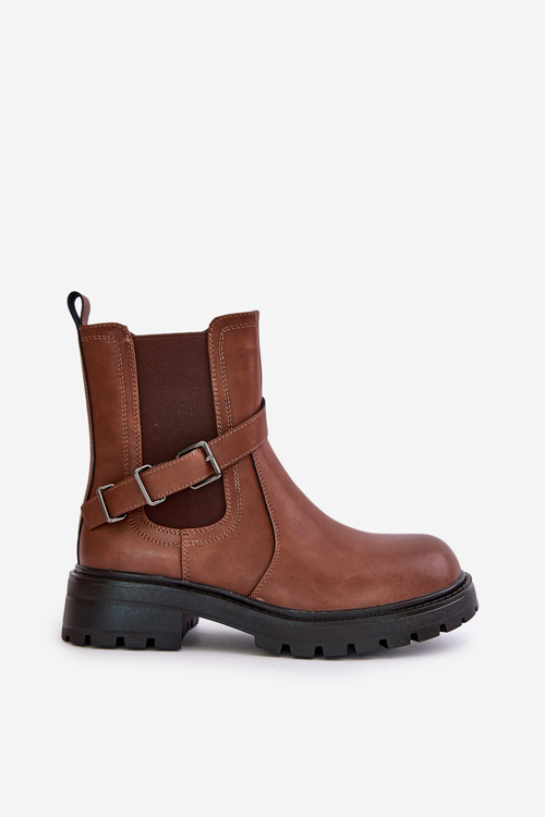 Шкіряні утеплені ботильйони з ремінцем Коричневі Sergio Leone TR719-S