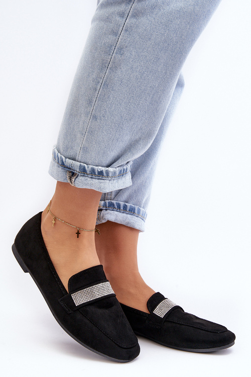 Жіночі чорні лофери зі стразами Ralrika