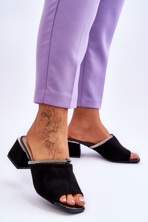 Замшеві тапочки на високих підборах S.Barski KV-612-2 Чорні