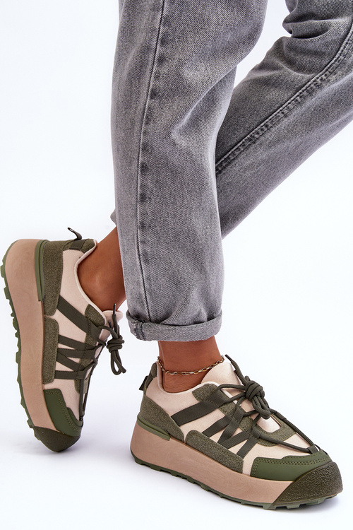 Жіночі замшеві спортивні туфлі на платформі бежево-зелені Rohan