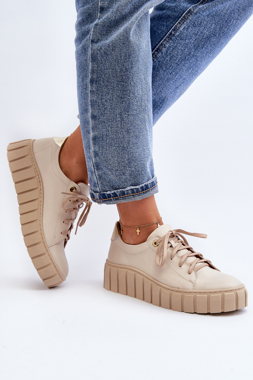 Жіночі шкіряні туфлі на товстій підошві Zazoo 2919 Бежеві