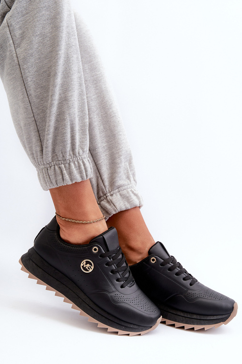 Чорні жіночі шкіряні кросівки на платформі Pernalia
