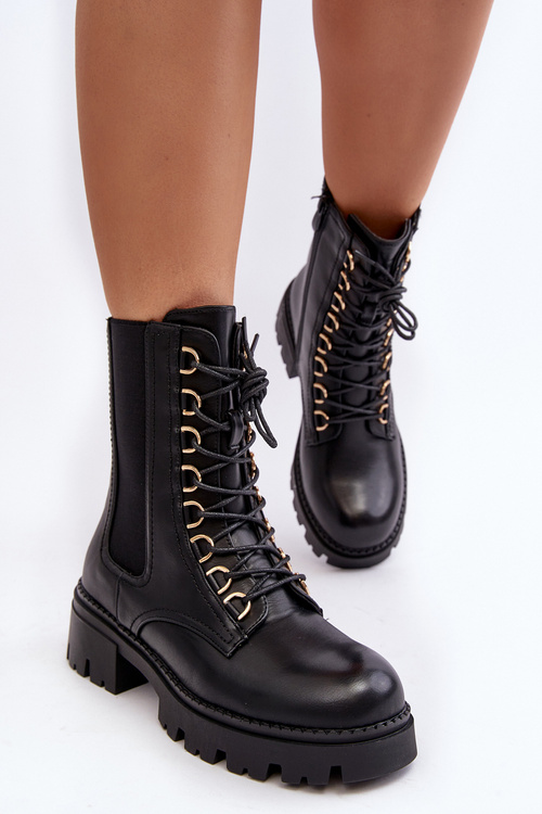 Чорні шкіряні жіночі робочі черевики Charmea