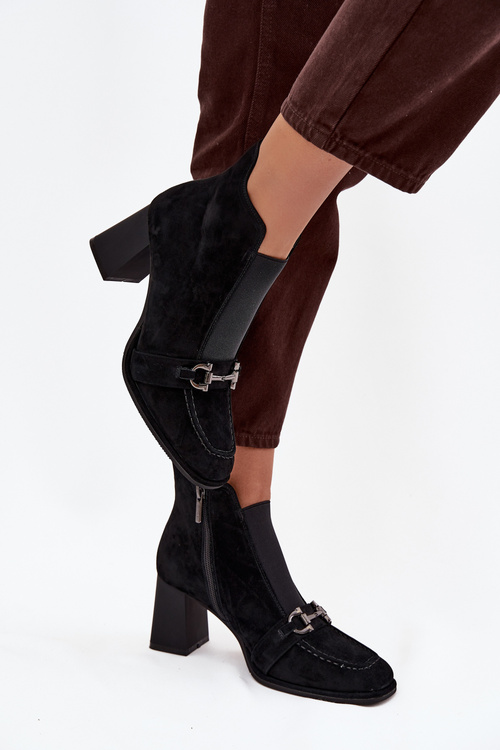 Жіночі ботильйони з натуральної замші на підборах Artiker 57C0124 Чорні