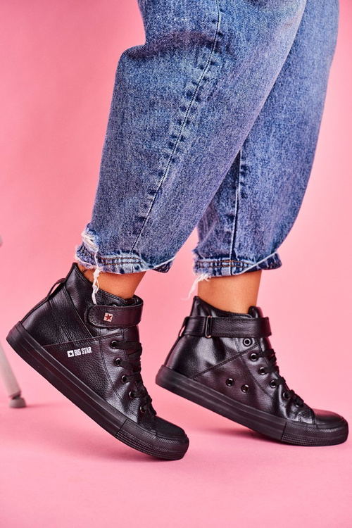 Жіночі шкіряні високі кросівки BIG STAR V274542 Чорні