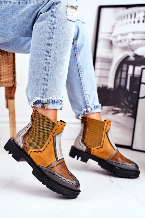 Жіночі чоботи Maciejka Шкіряні еластичні боки жовті 04634