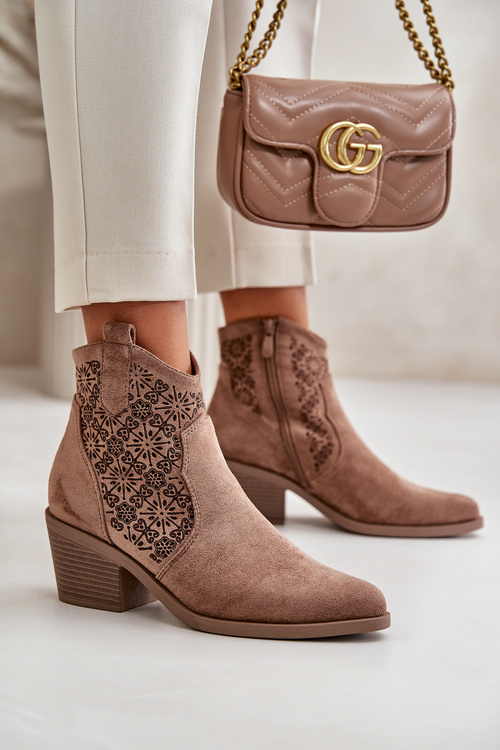 Перфоровані ковбойські черевики на блискавці Еко-замшеві коричневі S.Barski HY42-944