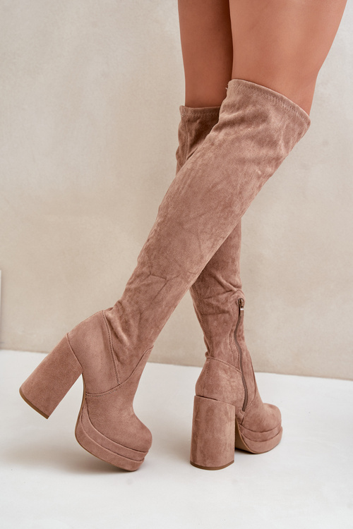 Бежеві чоботи Nadelian на підборах і платформі