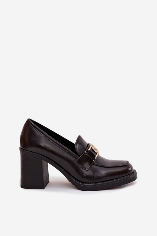 Жіноче взуття на низькому каблуці з золотим акцентом шоколад Privelle