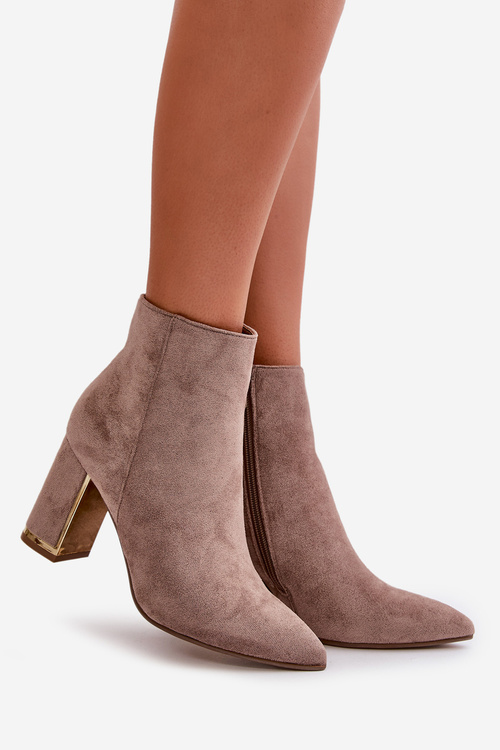 Жіночі чоботи на підборах і блискавці, утеплені еко-замшеві бежеві Mevair