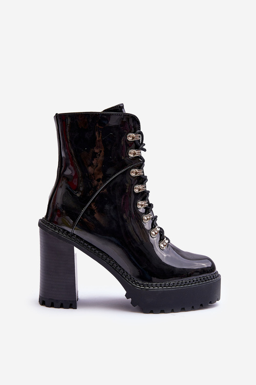 Лаковані масивні каблуки на шпильці чорна ікесія