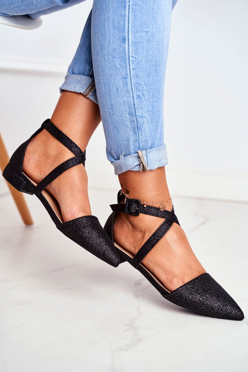 Жіночі балетки з парчі з шипами, чорні Vontare