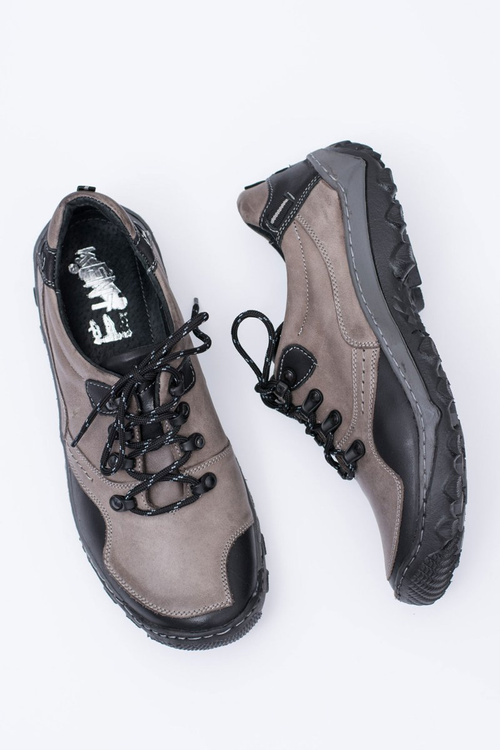 Чоловічі шкіряні сірі трекінгові напівчеревики Gretin