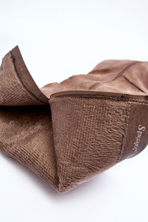 Замшеві чоботи вище коліна на підборах бежеві Kilrenita