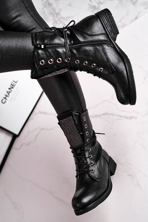 Чоботи жіночі утеплені з цирконами чорні Seven Days