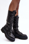 Чорні шкіряні ботильйони на шнурівці на блискавці