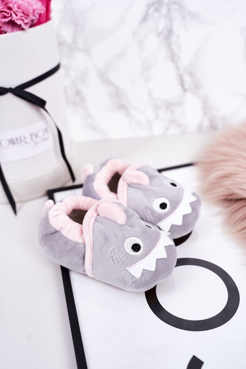 Дитячі утеплені велюрові домашні тапочки Grey Monster