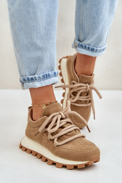 Спортивне взуття Кросівки на платформі з еко замші коричневого кольору Riadella