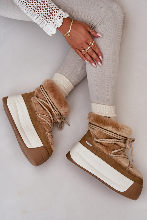 Шкіряні жіночі зимові черевики на товстій підошві з хутром Big Star OO274A207 Коричневий