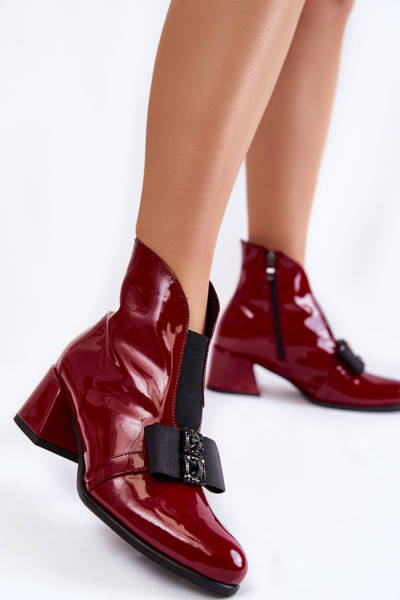 Лаковані чоботи на високих підборах з декоративним бантом Бордові Hallie