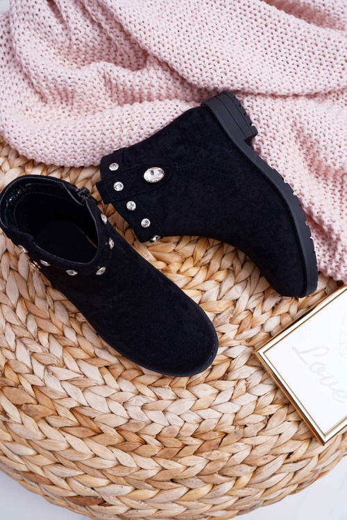 Молодіжні чорні чоботи з кристалами на плоскому каблуці Venici