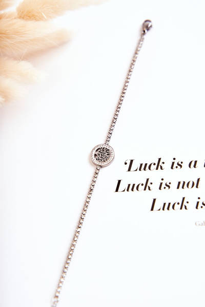 Одинарний жіночий браслет з орнаментом і фіанітами зі срібла