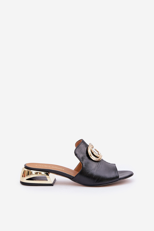 Шкіряні Елегантні Жіночі Сандалі на Низькому Каблуці Лаура Мессі 2874 Чорні