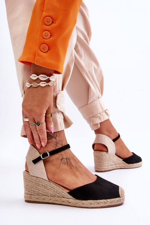 Замшеві еспадрільї Босоніжки на танкетці Чорні Cammer