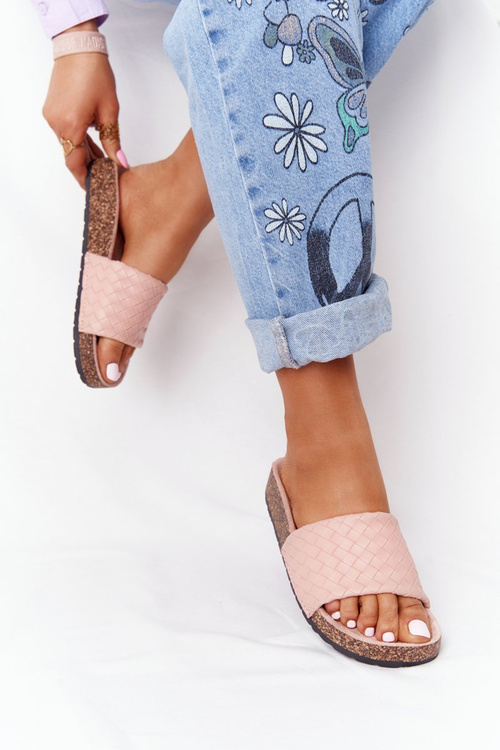 Шкіряні тапочки на корковій підошві Світло-рожеві Catalina